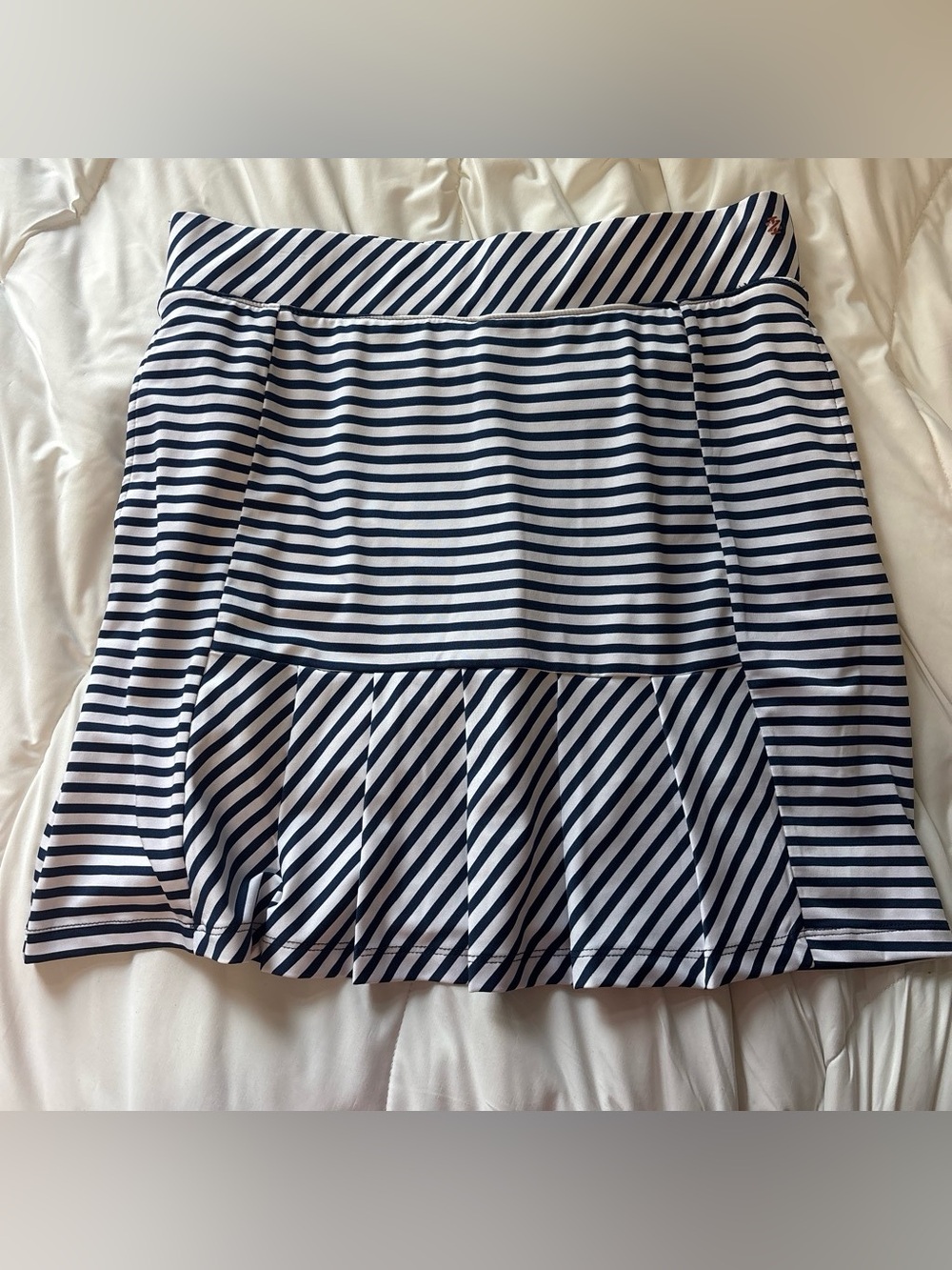 Striped Navy and White Pleated Hem Skirt